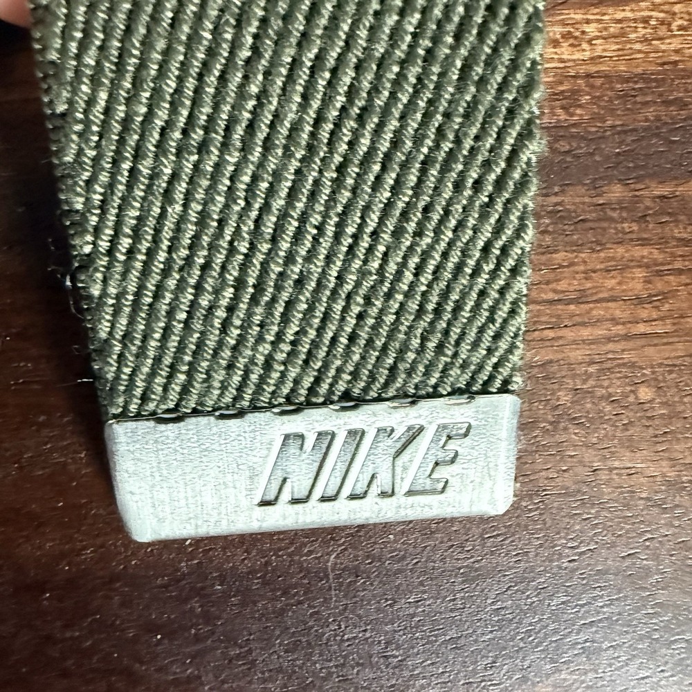 Nike Reversible Web Belt Khaki Olive Green Silver Swoosh Buckle‎ Canvas Tech 37" - Picture 5 of 6